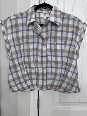 KUT from the Kloth Pastel Plaid Button-Up Shirt 100% cotton Pink, Green, Blue